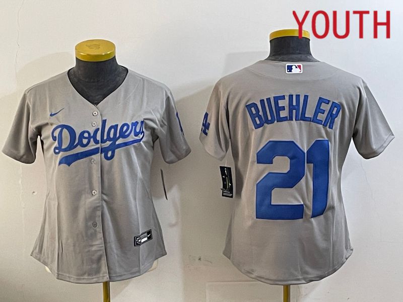 Youth Los Angeles Dodgers #21 Buehler Grey Game 2024 Nike MLB Jersey style 1121->youth mlb jersey->Youth Jersey
